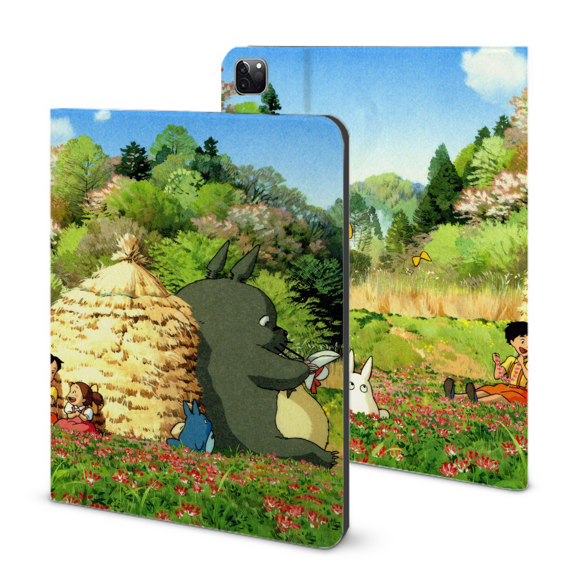 （画像用） となりのトトロ 草壁メイ 草壁サツキ My Neighbor Totoro Satsuki Kusakabe Mei Kusakabe IPad ケース ブック型 PUレザー TPU 耐衝撃 軽量 薄型 ペン収納なし 全面保護 IPad 各モデル対応
